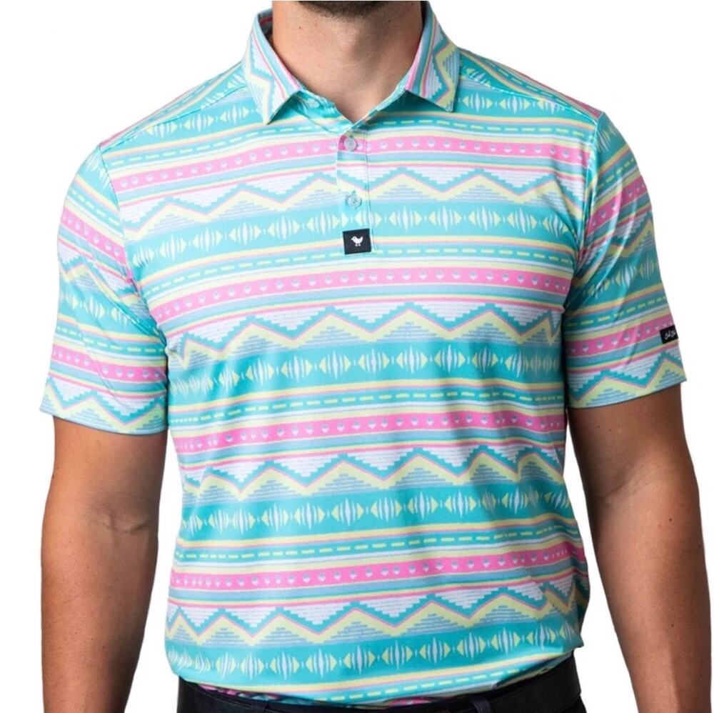 Bad Birdie Salty Savage Performance Golf Polo Shirt Pastel Aztec Southwest XXL